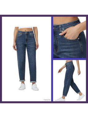 High Rise Boyfriend Jeans Tapered Leg Stretch Denim Loose Fit